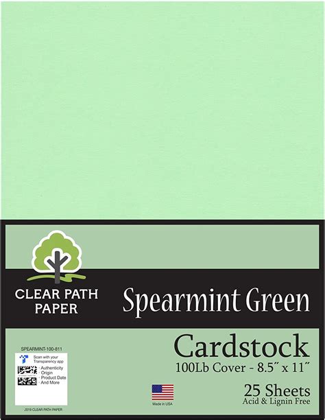 Spearmint Green Cardstock 85 X 11 216cm X 28cm 100lb Cover