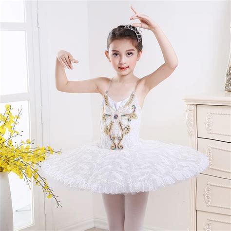 Professional Ballet Tutu White Feather Princess Dress Girls Paillette Pancake Tutus Dance