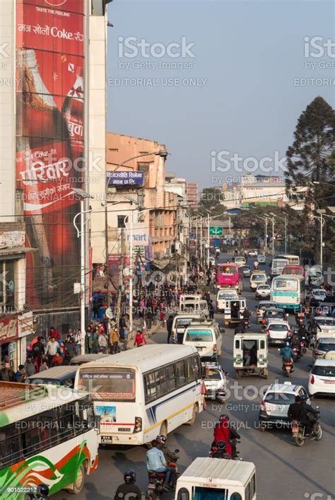 Traffic Jam In The Crowded Streets Of Kathmandu In Nepal Stock Photo