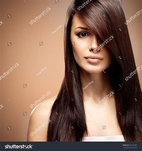 Beautiful Young Woman With Long Straight Brown Hair Fashion Model