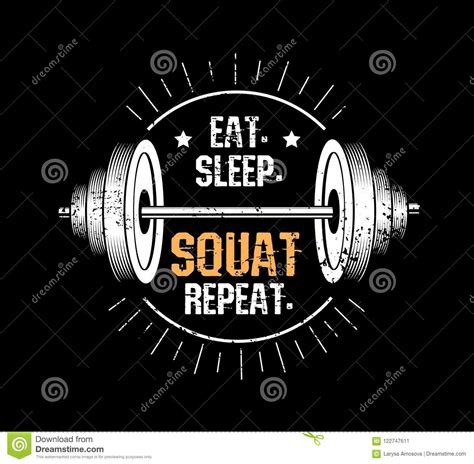 Eat Sleep Squat Repeat Gym Motivational Print With Grunge Effect Barbell And Black