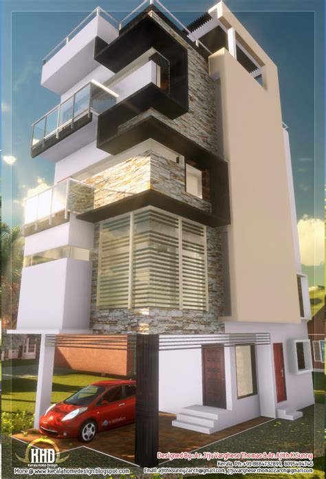 House design plan 9.5x7.5m with 3 bedrooms. 3 Floor contemporary narrow home design | House Design Plans