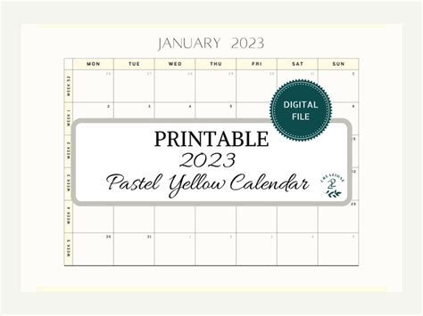 Pastel Yellow Monthly Printable 2023 Calendar A4 And Us Etsy