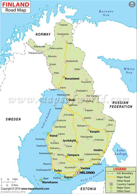 A Map Of Finland With The Capital And Major Cities