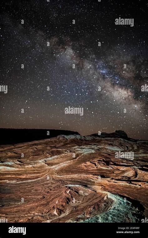 Starry Sky And Milky Way Above The Navajo Sandstone Formations Of White