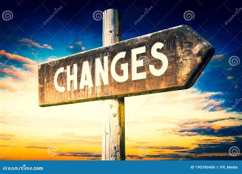 Changes Wooden Signpost Roadsign With One Arrow Stock Photo Image