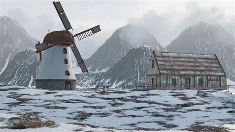 Snowy Windmill On Mountains Finished Projects Blender Artists Community