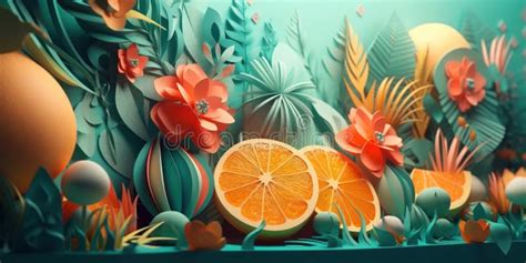 Colorful Summer Time Background With Tropical Fruits Generative Ai