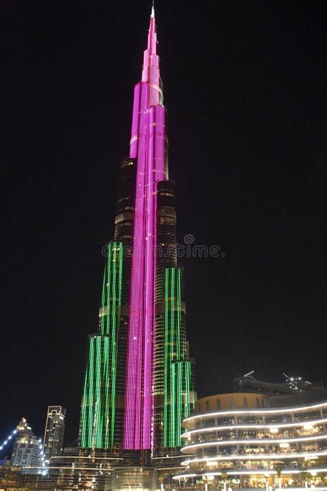 The Led Lights Show At Burj Khalifa In Dubai Uae Editorial Photography