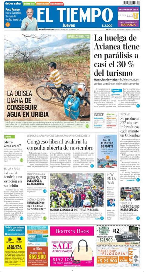Baja visibilidad en la mañana a raíz de la niebla, según el instituto uruguayo de meteorología. Portada de El Tiempo (Colombia) | Periodico el tiempo ...