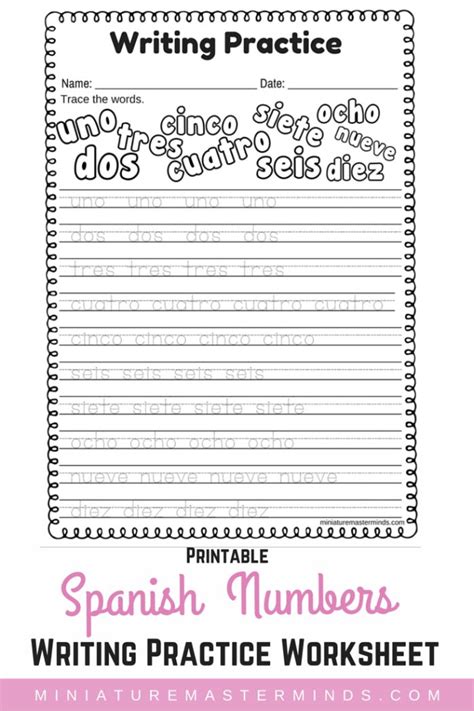 Pronunciation guide for the letters; Spanish Numbers Printable Writing Practice Worksheet ...