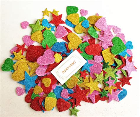Foam Glitter Stickers Self Adhesive Mini Heart And Stars Shapes For