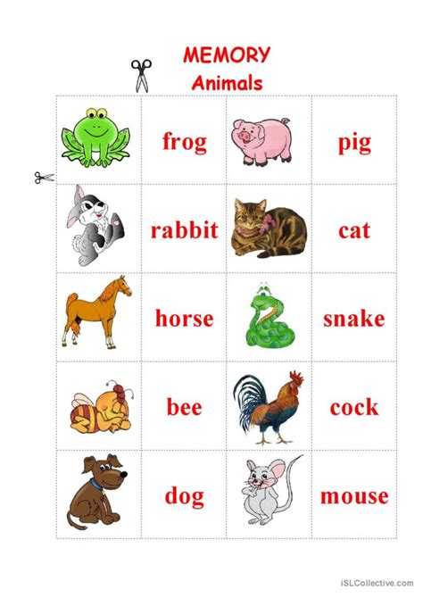 Animals Memory Game English Esl Worksheets Pdf And Doc
