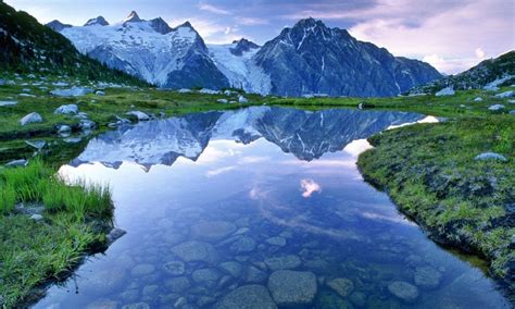 Beautiful Landscape Hd Wallpaper Water Mountains With Snow Sky Clouds