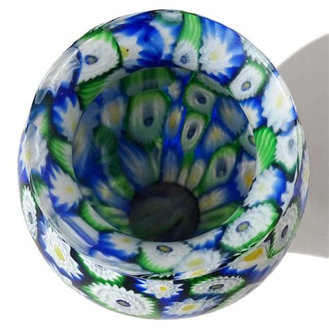 Fratelli Toso Murano Blue Green Millefiori Antique Italian Art Glass Flower Vase For Sale At 1stdibs