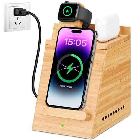 Bamboo Wireless Charging Station For Iphone Othoking 3 In 1 Wood