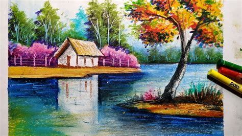Easy Oil Pastel Scenery Drawing For Beginners Step By Step How To Draw