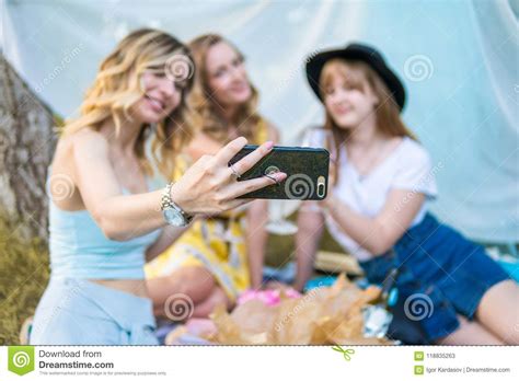 Group Of Girls Friends Take Selfie Photo Stock Image Image Of Female Gathering 118835263