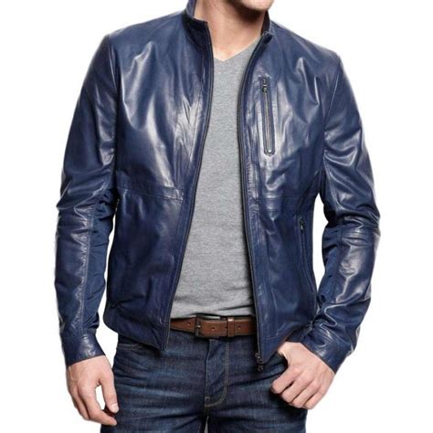 mens navy blue stylish leather jacket out class jackets