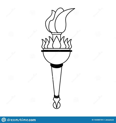 Torch Fire Olympic Flame Cartoon In Black And White Stock Vector Illustration Of Design