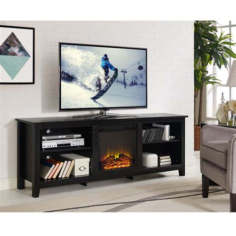 Walker Edison 70 Inch Tv Stand With Electric Fireplace Black W70fp18bl