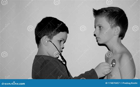 Boy On Examination With Little Doctor Stock Image Image Of Cure