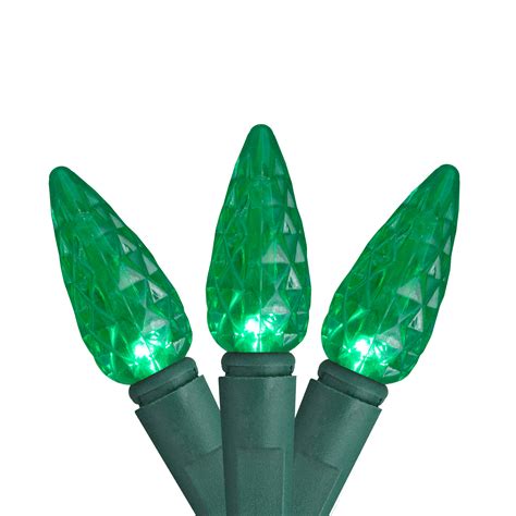 100 Green Faceted Led C6 Christmas Lights 33 Ft Green Wire