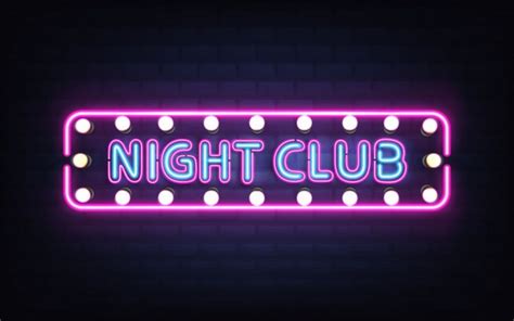 Night Club Disco Bar Or Pub Glowing Bright Neon Light Retro Signboard