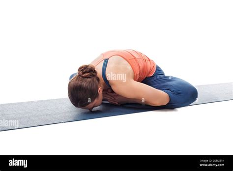 Beautiful Sporty Fit Woman Practices Yoga Asana Baddha Konasana Bound