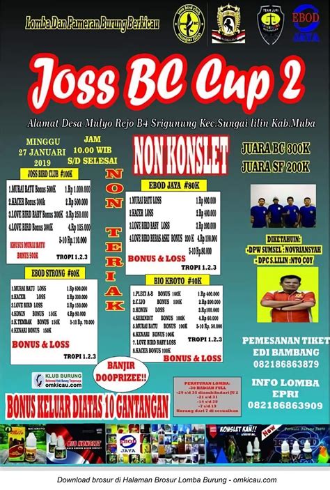 Maybe you would like to learn more about one of these? Lomba burung berkicau Joss BC Cup 2 di Sungai Lilin ...