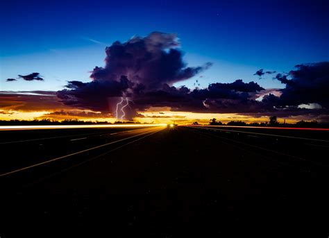 Thunder Storm Lightning Highway Light Trails 5k Wallpaperhd Nature