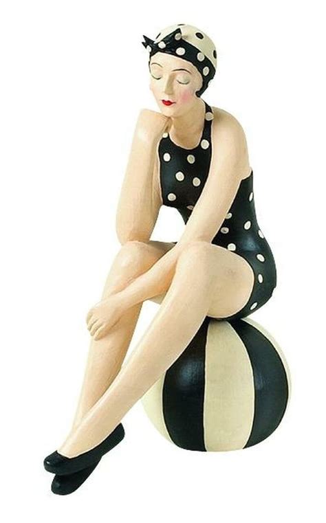 S Bathing Beauty Figurine In Polka Dot Suit On Beach Etsy