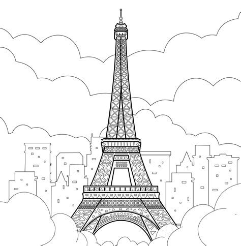 Eiffel Tower In Paris Linear Drawing Vector Line Illustration