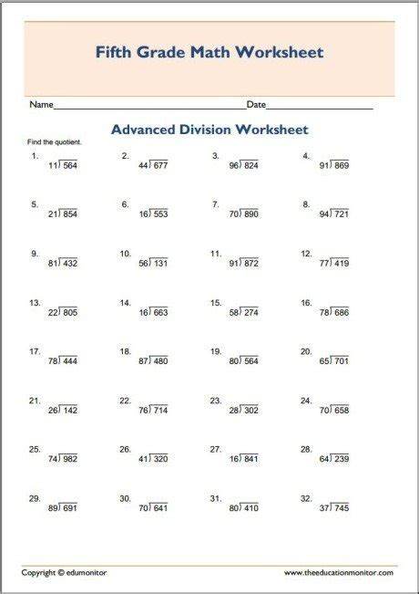 5th Grade Advanced Math Worksheets Worksheets Master