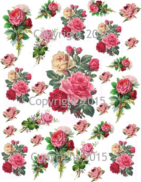 Pink Roses Collage Sheet Printed Collage Sheet Weddings Decoupage