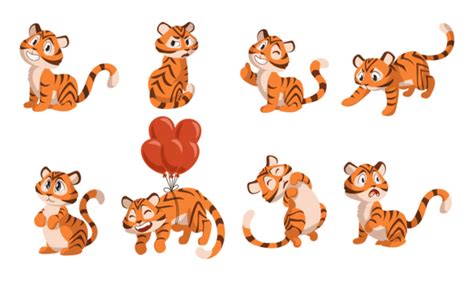 평평한 스타일의 귀여운 오렌지 호랑이 고양이 동물 축하 사랑스러운 Png 일러스트 및 벡터 에 대한 무료 다운로드