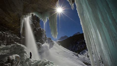 Men Nature Landscape Mountains Winter Snow Ice Icicle Climbing