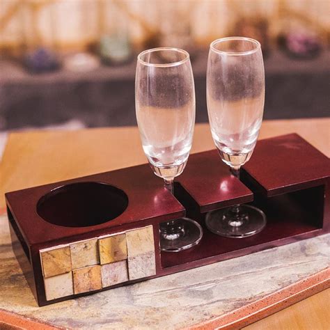Olha O Brown Champagne Tray Small With Glasses Size L32xw10xh6 Cm