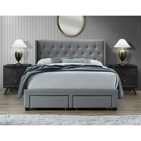 Dg Casa Bardy Diamond Tufted Upholstered Panel Bed Frame With Storage