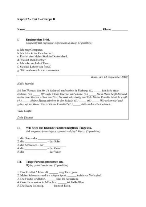 Familien In Deutschland Sprawdzian Klasa 7 - Pomocy niemiecki karty pracy dam naaaj bardzo potrzebne na jutro