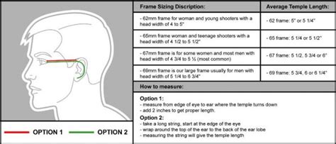 Sizing Chart Lm Lenses Pro Shooting Glasses And Lenses