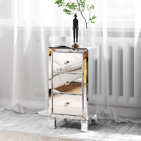 Buy Bonnlo3 Drawer Mirrored Nightstand End Table Bedside Table For