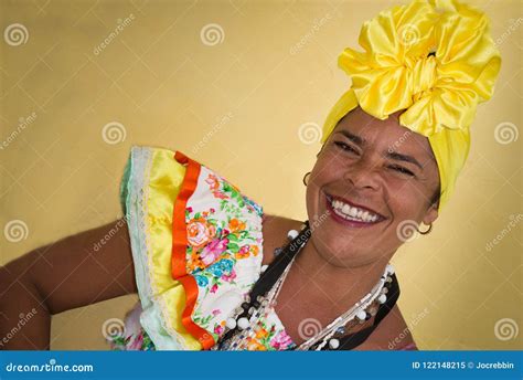 One Cuban Woman With Traditional Clothing And Headdress Editorial Image