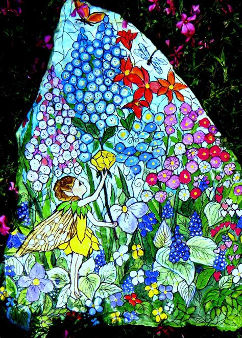 Hand Painted Flower And Fairy Rocks Hand Painted Garden Flower And Fairy