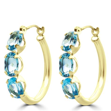 Oval Blue Topaz Hoop Earrings 14k Yellow Gold 410a Bijoux Majesty