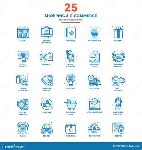 Modern Flat Line Color Icons Shopping And E Commerce Stock Vector