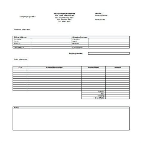 Blank Invoice Templates Basic Invoice Template And General Writing