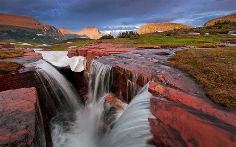 Natural Mountain Stream Waterfall Stones Rocks Triple Falls Glacier