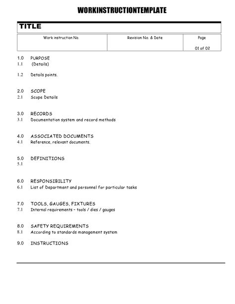 Work Instruction Template Word Free