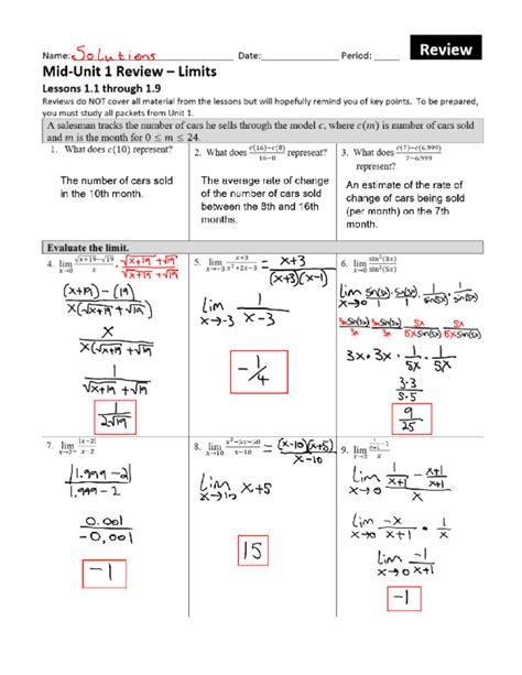 Ap Calculus Ab Unit 1 Limits And Continuity Unit Lesson Planet